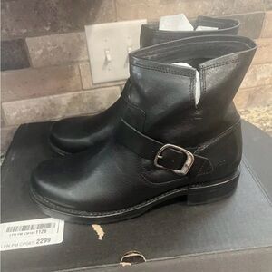 Frye Black Leather Buckle Boots